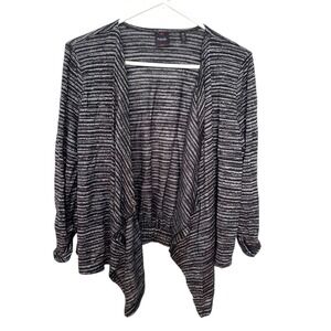 Rafaella Womens Large Open Cardigan Sweater 3/4 Sleeve Black Striped Goth Casual